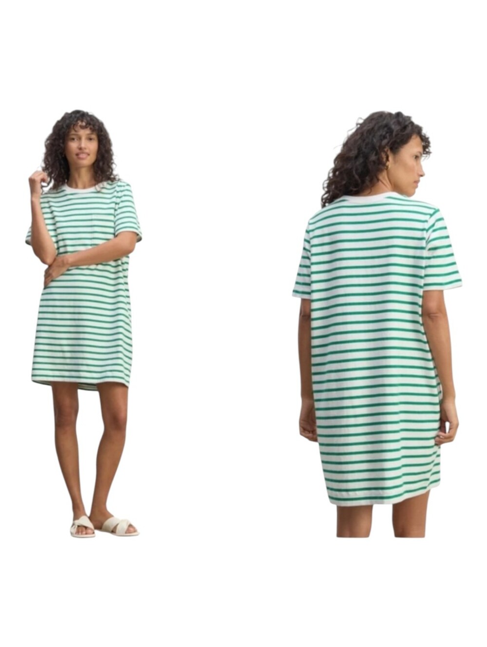 Everlane Organic Cotton Weekend Tee Dress Green and White Striped Size L